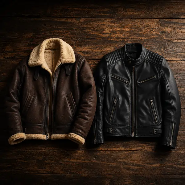 Shearling jacket and leather jacket comparison hero image
