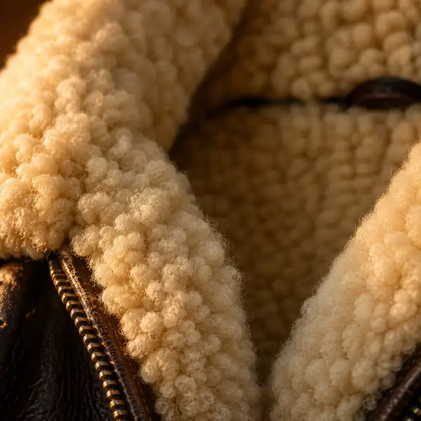 Close-up shearling jacket texture