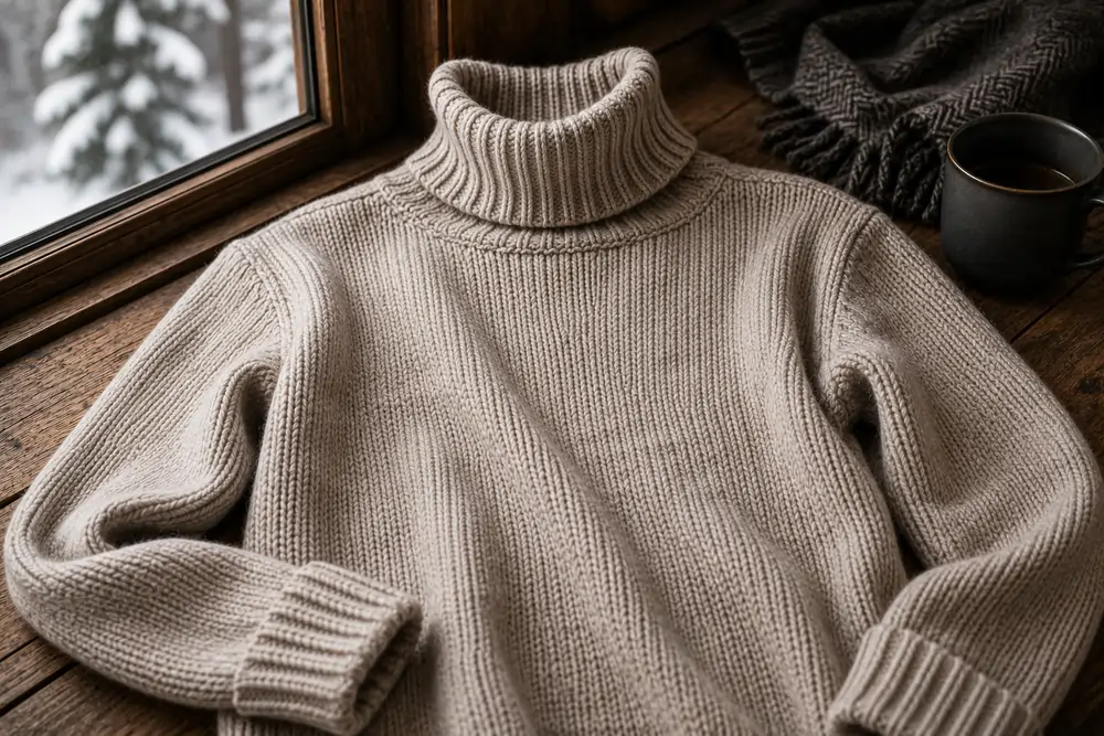 Chunky knitwear for layering under a leather jacket