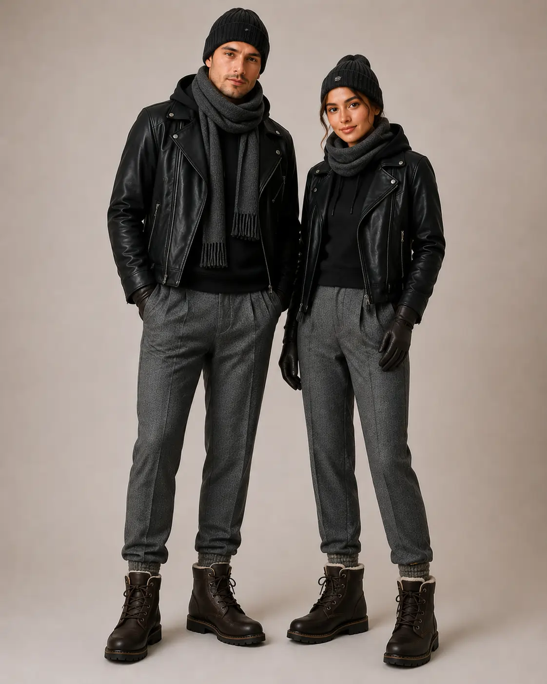 gloves, scarf, beanie, and insulated boots for leather jacket layering accessories