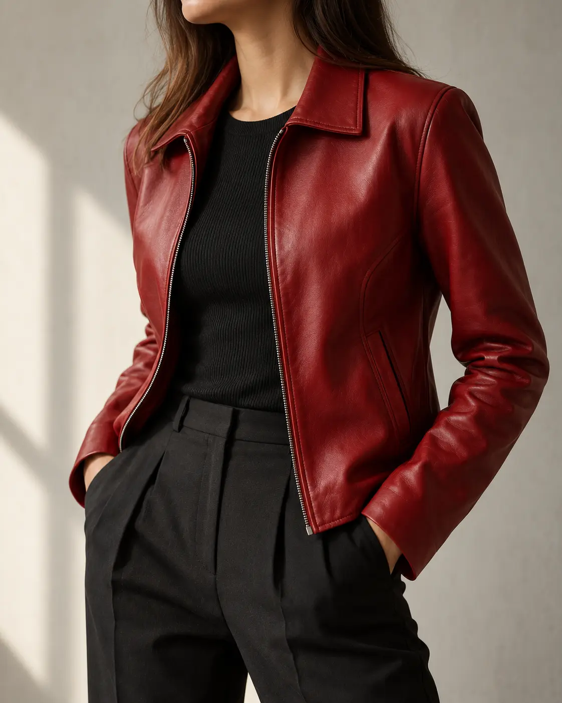Red leather jacket for women, made to order